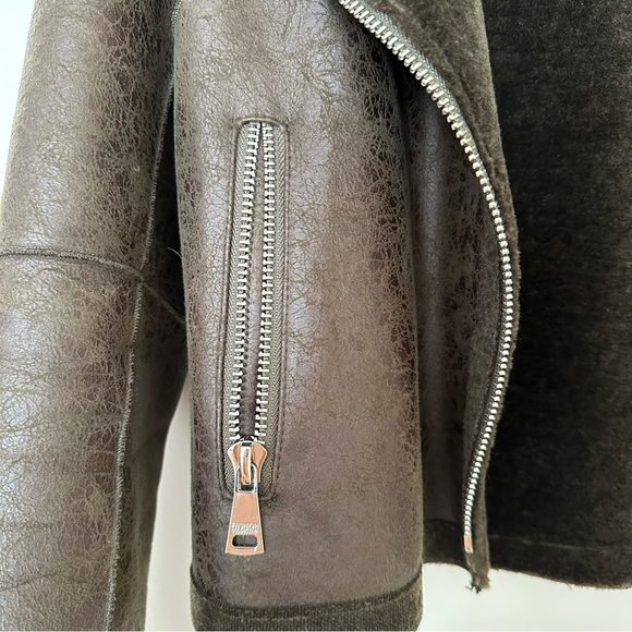 SOLD Shearling Brown/Green Leather Jacket - Picture 7 of 9